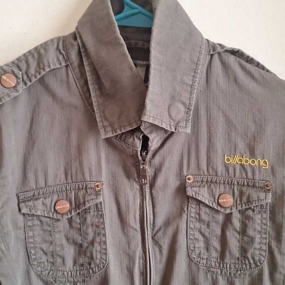 Billabong Olive Green Military Utility Jacket Full Zip Cargo Pockets Medium - Picture 5 of 13